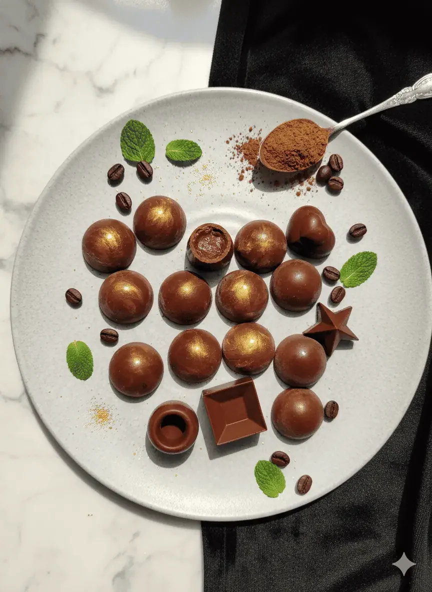 Choco balls on white plate