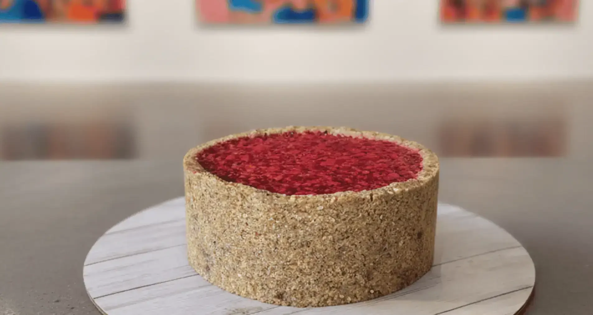 Raspberry banana cake closeup